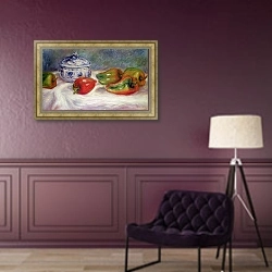 «Still life with a sugar bowl and red peppers, c.1905» в интерьере в классическом стиле в фиолетовых тонах