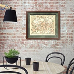 «Карта окрестностей Парижа, конец 19 в. 1» в интерьере кухни в стиле лофт с кирпичной стеной