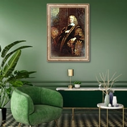 «The Earl of Clarendon, Lord High Chancellor» в интерьере гостиной в зеленых тонах