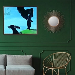 «Spring Fever, 1997» в интерьере классической гостиной с зеленой стеной над диваном