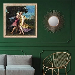 «Юпитер, совращающий Калисто» в интерьере классической гостиной с зеленой стеной над диваном