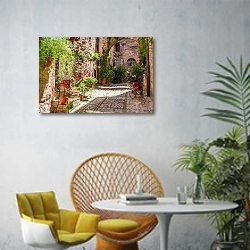 «Италия, Умбрия. Цветочная улица №9» в интерьере современной гостиной с желтым креслом