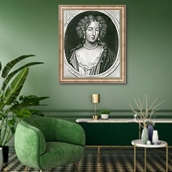 «Portrait of Marie Angelique de Scoraille, duchesse de Fontanges» в интерьере гостиной в зеленых тонах