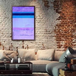 «Пурпурно-голубая абстракция с полосами» в интерьере гостиной в стиле лофт с кирпичной стеной