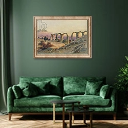 «The Aqueduct of Salona, Dalmatia, 1854» в интерьере зеленой гостиной над диваном