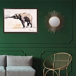 «Indian Elephant, Khana» в интерьере классической гостиной с зеленой стеной над диваном