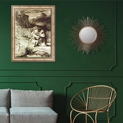 «The Agony in the Garden» в интерьере классической гостиной с зеленой стеной над диваном