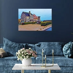 «Площадь в Везеле в Бургундии во Франции» в интерьере современной гостиной в синем цвете