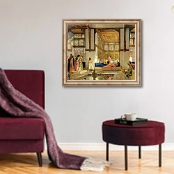 «The Reception, 1873» в интерьере гостиной в бордовых тонах