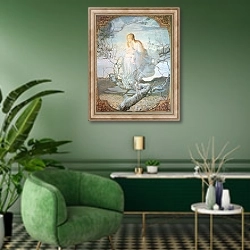 «The Angel of Life, 1894» в интерьере гостиной в зеленых тонах
