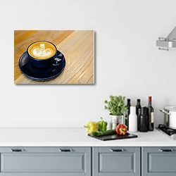 «Ароматный кофе в синей чашке» в интерьере кухни в голубых тонах