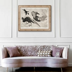 «Dinner Service; Pheasants and bird» в интерьере гостиной в классическом стиле над диваном