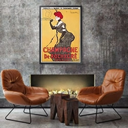 «Poster advertising Champagne de Rochegre» в интерьере в стиле лофт с бетонной стеной над камином