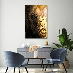 «Азиатский слон, портрет» в интерьере современной гостиной над комодом