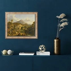 «View in the Highlands, 1827» в интерьере в классическом стиле в синих тонах