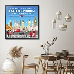 «Великобритания, туристический плакат» в интерьере столовой в стиле ретро
