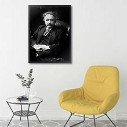 «История в черно-белых фото 235» в интерьере комнаты в скандинавском стиле с желтым креслом