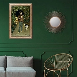 «Man with an Umbrella, c.1868-69» в интерьере классической гостиной с зеленой стеной над диваном