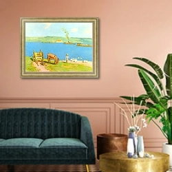 «Берега реки» в интерьере классической гостиной над диваном