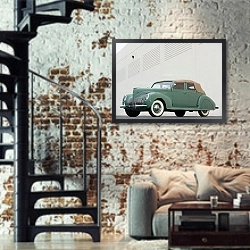 «Lincoln Zephyr Convertible Sedan '1938» в интерьере двухярусной гостиной в стиле лофт с кирпичной стеной