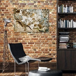 «Текстура среза серого минерала» в интерьере кабинета в стиле лофт с кирпичными стенами