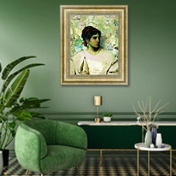 «Цыганка. 1877» в интерьере гостиной в зеленых тонах