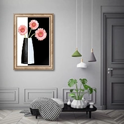 «Три розовых герберы в черно-белой вазе» в интерьере коридора в классическом стиле
