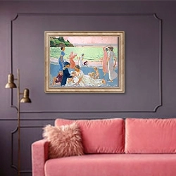 «September Evening, 1911» в интерьере гостиной с розовым диваном