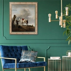 «The Grey Horse, c.1646» в интерьере в классическом стиле с зеленой стеной