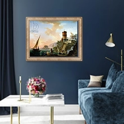 «View of a Mediterranean port» в интерьере в классическом стиле в синих тонах