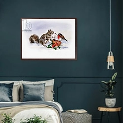 «The Squirrel and the Robin» в интерьере классической спальни с темными стенами