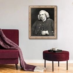 «Portrait of Dr. Samuel Johnson 2» в интерьере гостиной в бордовых тонах