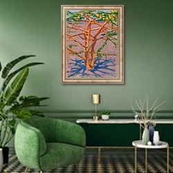 «Acacia on the Savannah» в интерьере гостиной в зеленых тонах