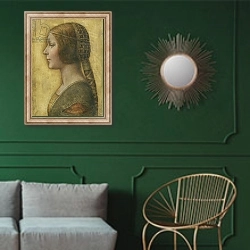 «Profile of a Young Fiancee» в интерьере классической гостиной с зеленой стеной над диваном