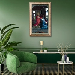 «Христос, появляющийся перед Девой Марией 2» в интерьере гостиной в зеленых тонах