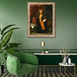 «Portrait of an architect» в интерьере гостиной в зеленых тонах