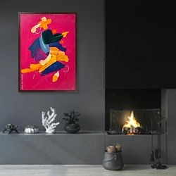 «Цветная абстракция» в интерьере гостиной в стиле минимализм с камином