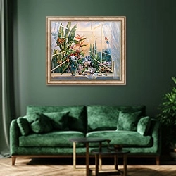 «Весенний вечер в Сочи» в интерьере зеленой гостиной над диваном