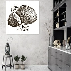 «Иллюстрациями с кокосовыми орехами» в интерьере современной кухни в серых тонах