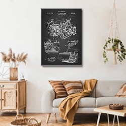 «Патент на землеройную машину, 1936г» в интерьере гостиной в стиле ретро над диваном