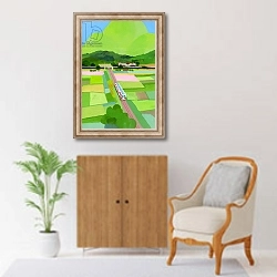 «Big green mountain and rice field» в интерьере в классическом стиле над комодом