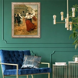«Country Festival, 1890s 1» в интерьере в классическом стиле с зеленой стеной