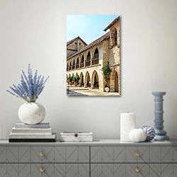 «Греция. Кипр, монастырь» в интерьере современной гостиной с голубыми деталями