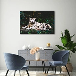 «Белый тигр в джунглях» в интерьере современной гостиной над комодом