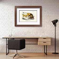 «Лев (Panthera Leo)» в интерьере современного кабинета с кирпичными стенами