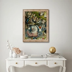 «The Garden of Earthly Delights: Allegory of Luxury, central panel of triptych, c.1500 2» в интерьере в классическом стиле над столом