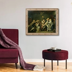«The Father's Curse or The Ungrateful Son, 1777» в интерьере гостиной в бордовых тонах