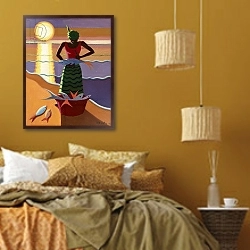 «Fish Wife, 2009» в интерьере спальни  в этническом стиле в желтых тонах