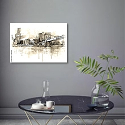 «Город, акварель» в интерьере современной гостиной в серых тонах