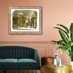 «William de Breteuil defends the treasury» в интерьере классической гостиной над диваном